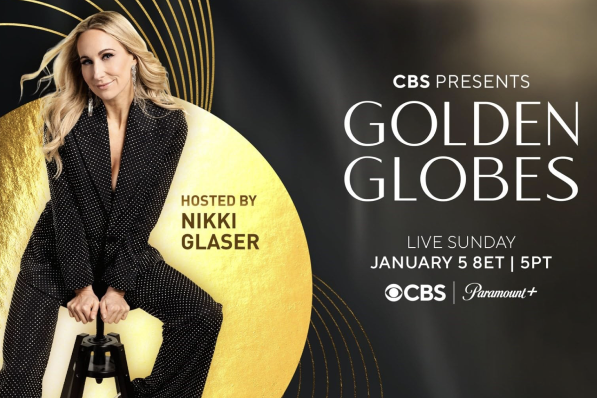 2025 Golden Globes advertisement with host Nikki Glaser.